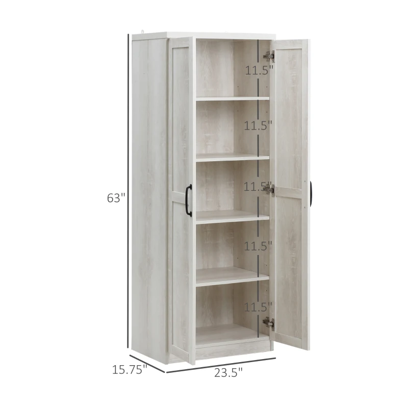 HOMCOM 63" 2-Door Kitchen Pantry, Freestanding Storage Cabinet with 2 Adjustable Shelves for Kitchen or Living Room, White