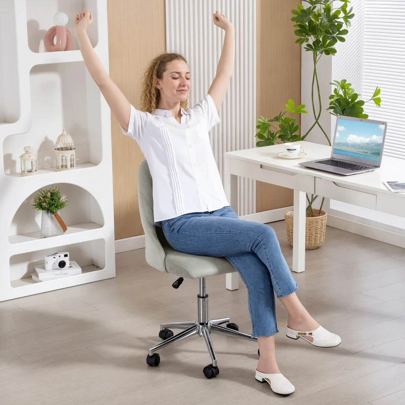 Vinsetto Vanity Chair for Makeup, Velvet Comfy Office Chair with Adjustable Height, Swivel Wheels, Grey