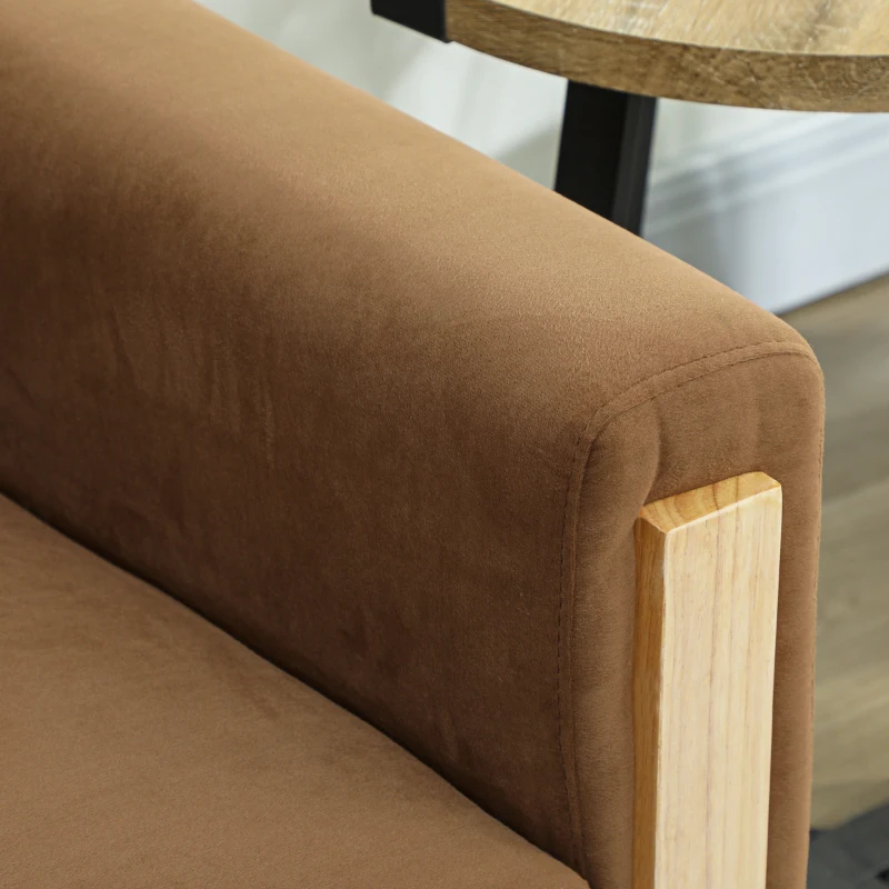 HOMCOM 53" Loveseat Sofa, Small 2 Seater Couch with Solid Wood Legs, Modern Velvet Sofa for Living Room, Small Spaces,Brown