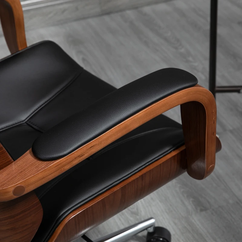 HOMCOM Office Chair, PU Leather Desk Chair with Removable Headrest, Adjustable Height, Tilt Function and with Wheels, Black