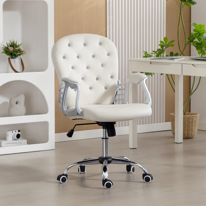 Vinsetto Office Chair, Computer Desk Chair with Adjustable Height and Tufted Back, Cream White