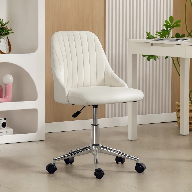 Vinsetto Vanity Chair for Makeup, Velvet Comfy Office Chair with Adjustable Height, Swivel Wheels, Cream