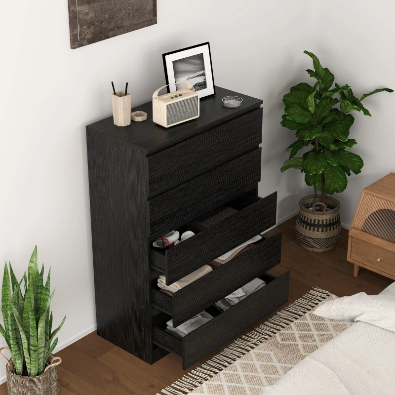 HOMCOM Dresser for Bedroom with 5 Drawers, Modern Chest of Drawers for Living Room, Closet, Hallway, Black