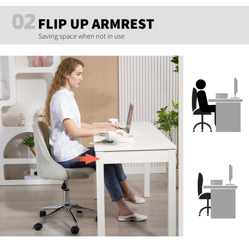 Vinsetto Vanity Chair for Makeup, Velvet Comfy Office Chair with Adjustable Height, Swivel Wheels, Grey