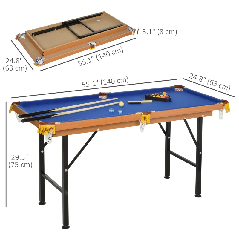 Soozier 55" Mini Pool Table Portable Billiard Table Includes Cues, Ball, Chalk, Rack, Blue