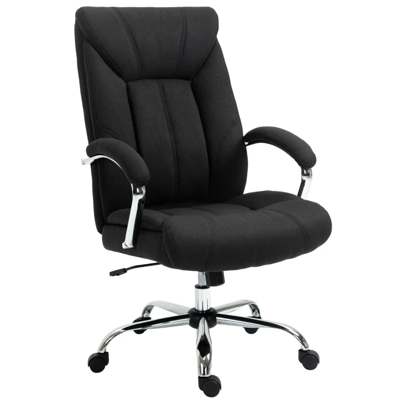Vinsetto High Back Swivel Office Chair Task Ergonomic Linen Fabric Computer Chair, with Arm, Adjustable Height, Black
