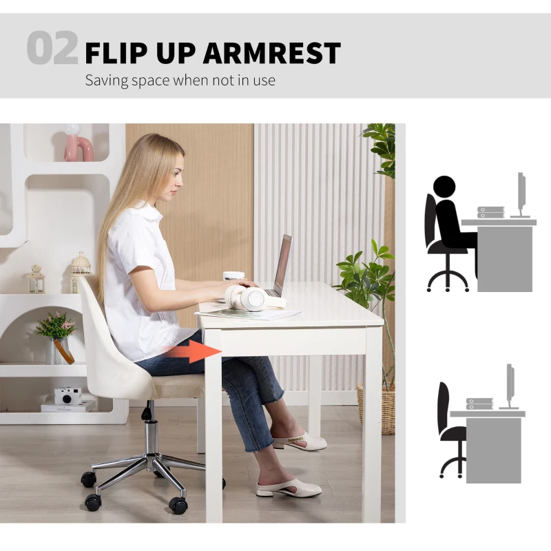 Vinsetto Vanity Chair for Makeup, Velvet Comfy Office Chair with Adjustable Height, Swivel Wheels, Cream