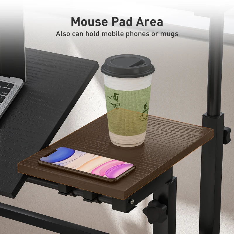 HOMCOM Mobile Stand Up Desk, Height & Angle Adjustable Computer Desk with Wheels for Standing or Sitting, Laptop Desk, Black