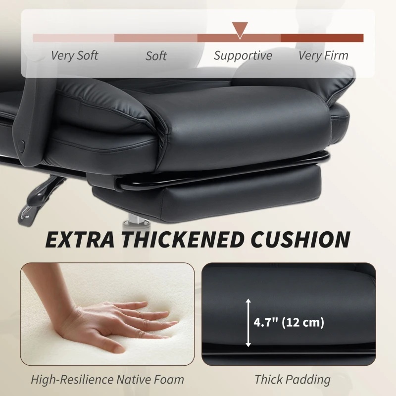 HOMCOM Reclining Office Chair, Executive Desk Chair with Pet-Friendly Fabric, Headrest, Footrest, Swivel Wheels, Black