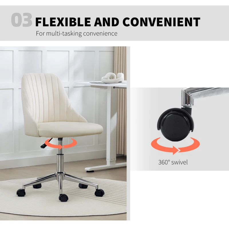 Vinsetto Vanity Chair for Makeup, Velvet Comfy Office Chair with Adjustable Height, Swivel Wheels, Cream