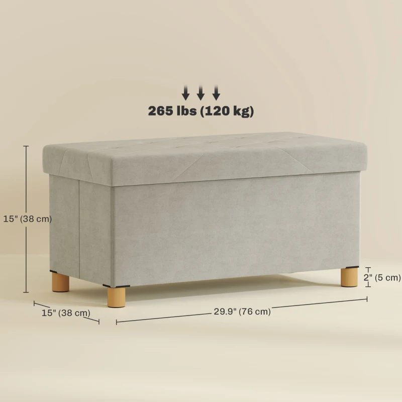 HOMCOM Storage Ottoman Bench, Velvet Upholstered Foldable Ottoman Footrest, Foot Stool with Wood Legs for Living Room, Bedroom
