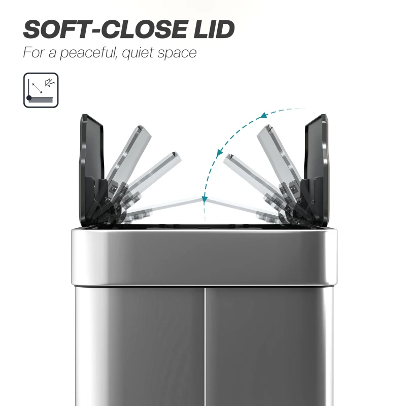 HOMCOM 14.5 Gallon Sensor Can, Automatic Garbage Can with Soft-Close Butterfly Lid, Fingerprint-Proof Stainless Steel, Silver