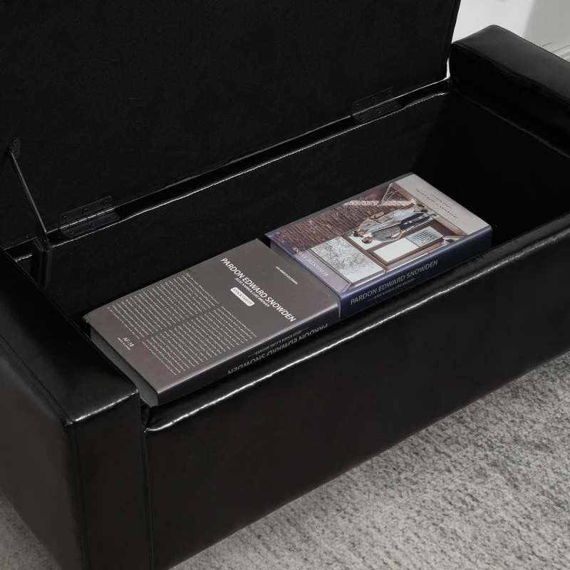 HOMCOM Storage Ottoman Bench, PU Leather Upholstered Bench with Tufted Design, Black