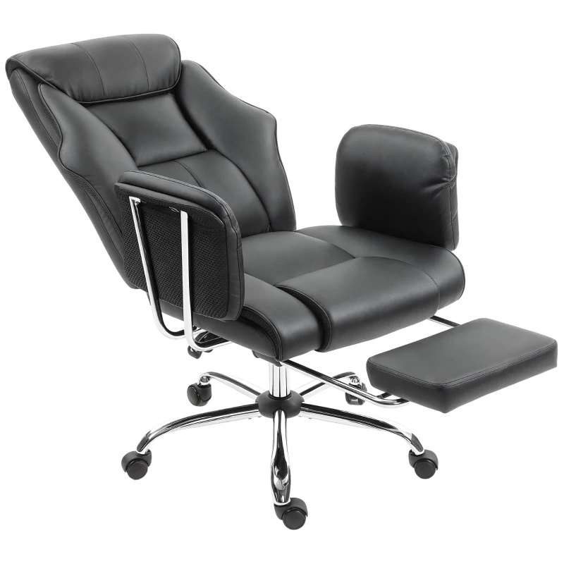 HOMCOM Reclining Office Chair, Overstuffed Executive Desk Chair with High Back, PU Leather, Footrest, Swivel Wheels, Black