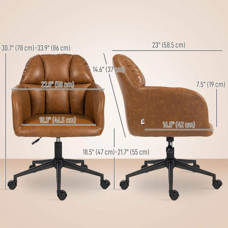 HOMCOM Swivel Office Chair, Faux Leather Desk Chair with Adjustable Height, Study, Brown