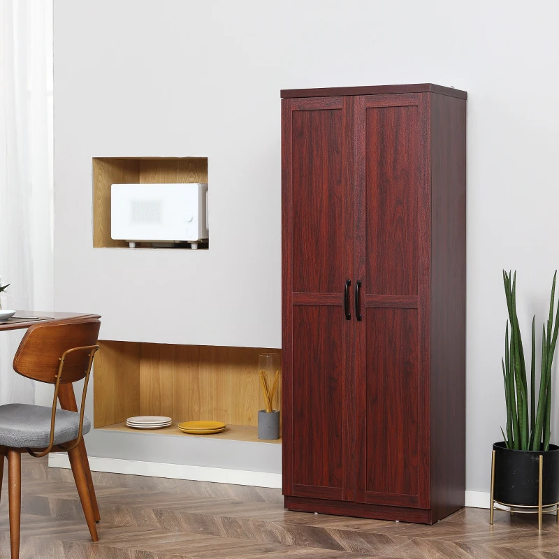 HOMCOM 63" 2-Door Kitchen Pantry, Freestanding Storage Cabinet with 5-tier Shelving and 2 Adjustable Shelves for Dining Room, Cherry Wood Color