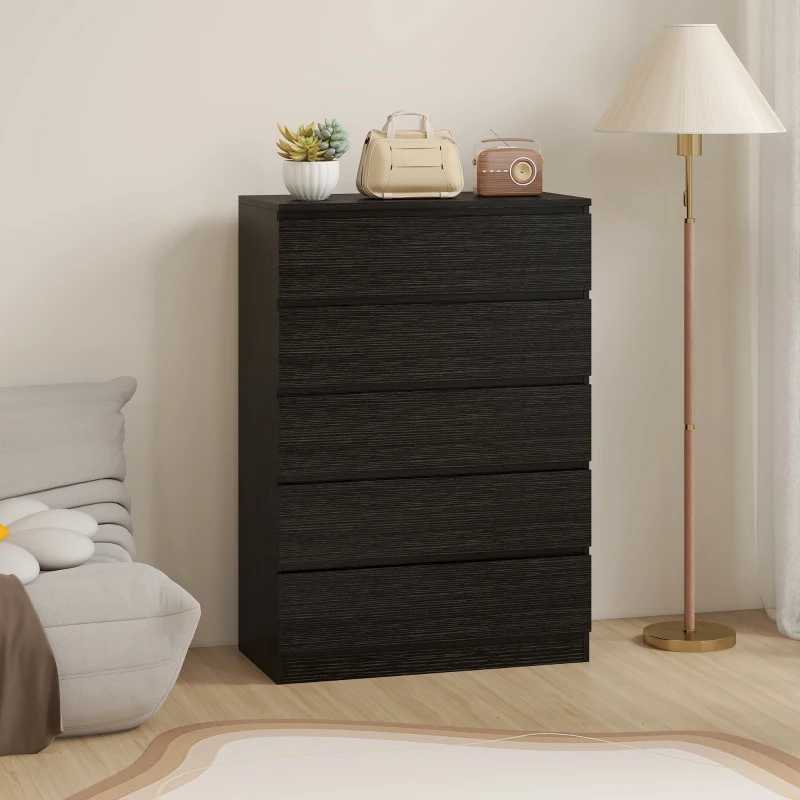 HOMCOM Dresser for Bedroom with 5 Drawers, Modern Chest of Drawers for Living Room, Closet, Hallway, Black