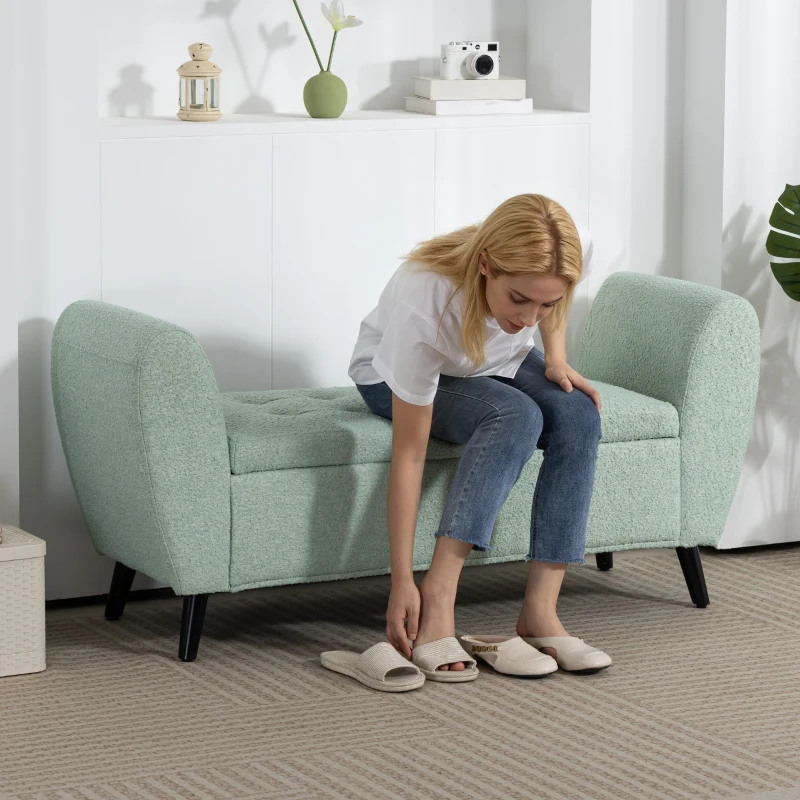 HOMCOM Upholstered Storage Bench with Arms, Modern Ottoman Bench for Bedroom, Entryway, and Living Room, Green