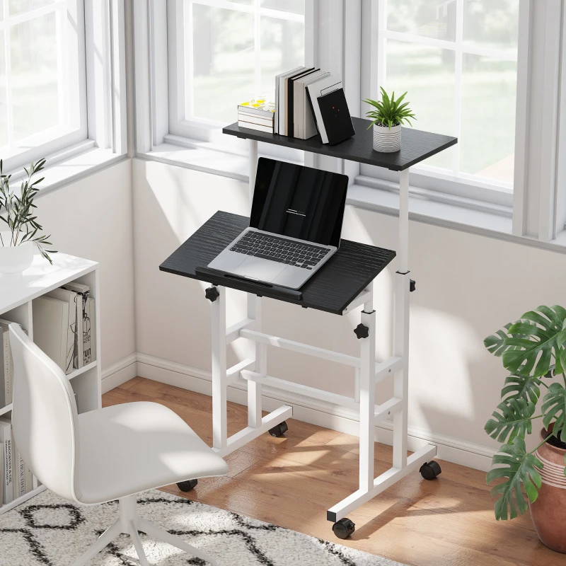 HOMCOM Stand Up Desk, Height & Angle Adjustable Computer Desk with Wheels for Standing or Sitting, Laptop Table, Black