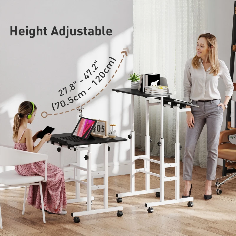 HOMCOM Stand Up Desk, Height & Angle Adjustable Computer Desk with Wheels for Standing or Sitting, Laptop Table, Black