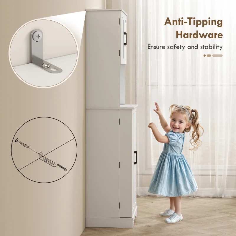 HOMCOM 71.5" Tall Pantry Cabinet, Farmhouse Kitchen Storage Cabinet with Adjustable Shelves, 8 Door Spice Racks, White