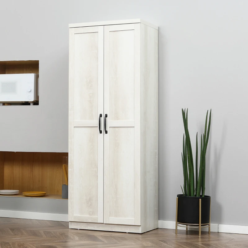 HOMCOM 63" 2-Door Kitchen Pantry, Freestanding Storage Cabinet with 2 Adjustable Shelves for Kitchen or Living Room, White