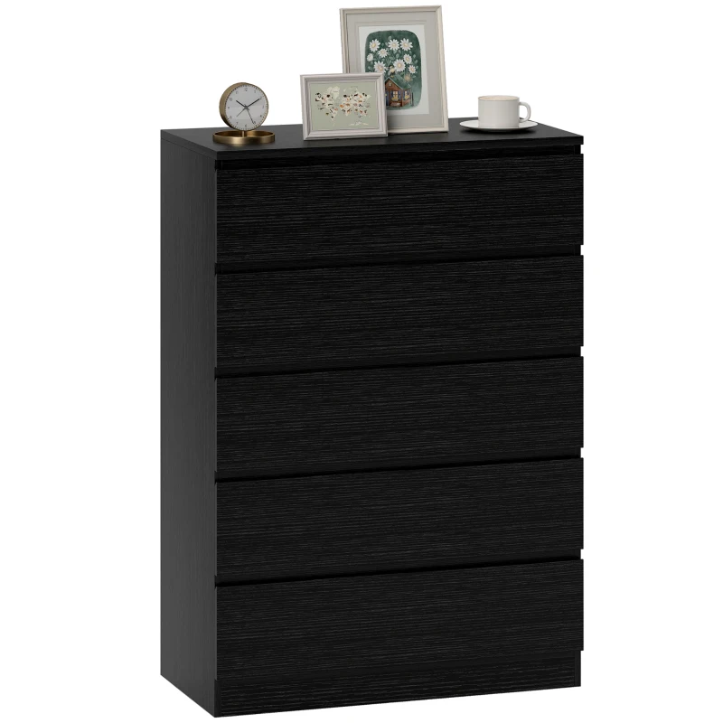 HOMCOM Dresser for Bedroom with 5 Drawers, Modern Chest of Drawers for Living Room, Closet, Hallway, Black