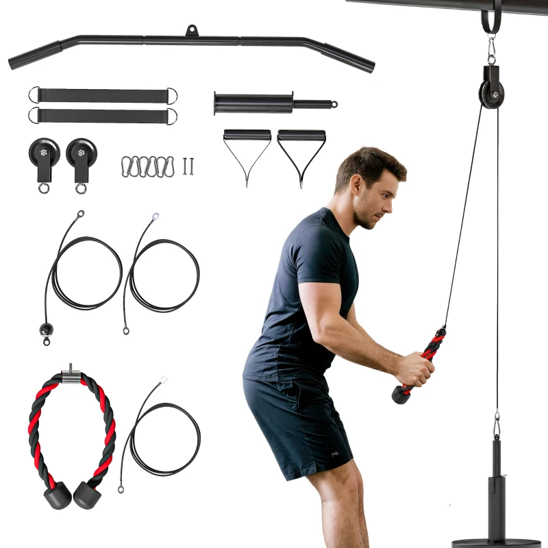 Soozier Weight Cable Pulley System for Home Gym with Universal Loading Pin for LAT Pull Down, Biceps Curl Workout