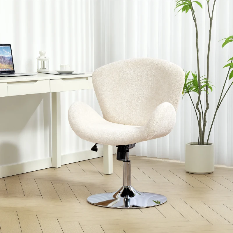 HOMCOM Swivel Office Chair, Velvet Desk Chair with Wide Bucket Seat, Butterfly Back, Tilt Function and Round Base, Cream White