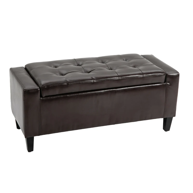 HOMCOM Storage Ottoman Bench, PU Leather Upholstered Bench with Tufted Design, Brown
