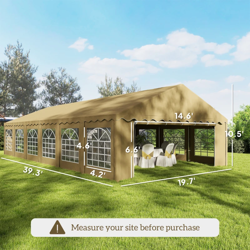 Outsunny 20' x 40' Party Tent, Outdoor Canopy Tent with Removable Sidewalls, 12 Windows for Parties, Wedding, Events, BBQ, Brown