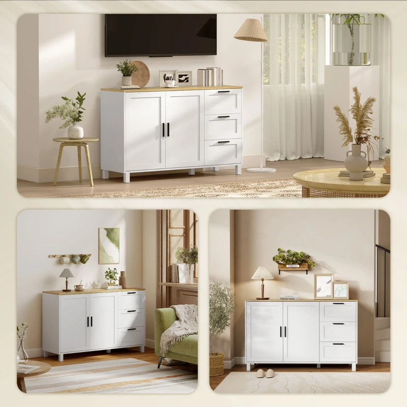 HOMCOM Buffet Cabinet with Soft-Close Doors, Modern Sideboard with 3 Drawers for Living Room, Kitchen, Dining Room, White