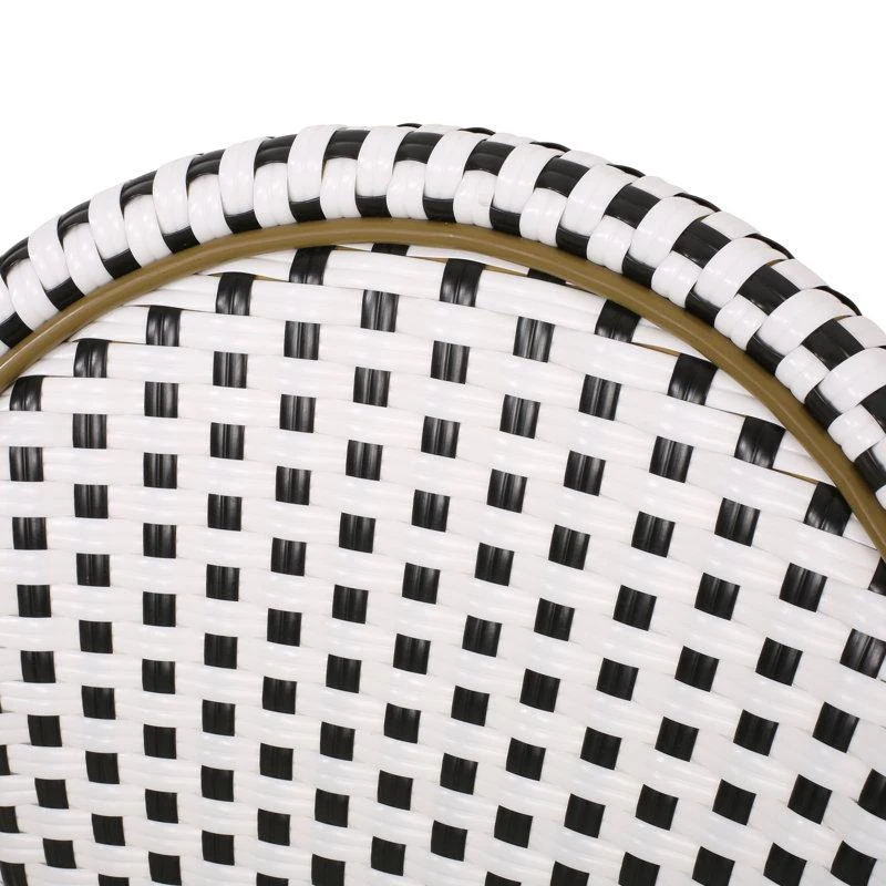 Set of 2 French Bistro Chairs with PE Rattan and Aluminium Frame, Outdoor Chairs with Bamboo Print Finish, 18.5'' L x 21.5'' W x 35'' H, White+Black