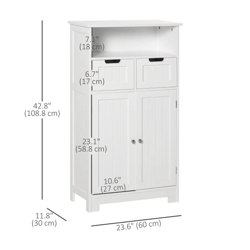 kleankin Freestanding Bathroom Cabinet with Adjustable Shelf and Drawers, Small Cabinet for Bathroom, Living Room, White
