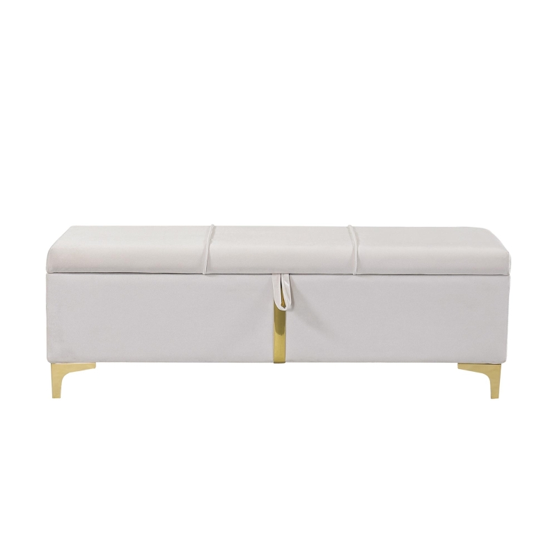 Elegant Upholstered Storage Ottoman with Metal Legs, Generous Storage, Bench for Bedroom and Living Room, 47" L x 15.5" W x 16" H, Beige