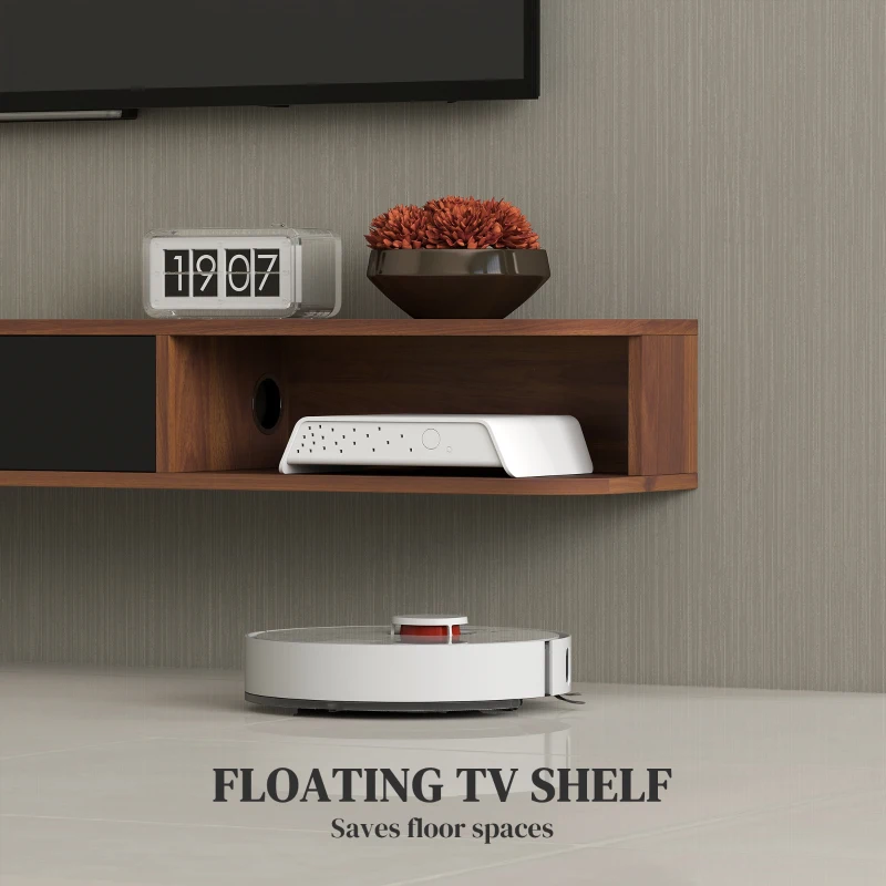 HOMCOM 71" Floating TV Stand for TVs up to 75 Inch, Wall Mounted Media Console with Flip Drawer and 2 Open Shelves, Walnut