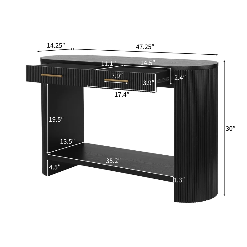 Farmhouse Console Table with Storage and Drawers, Narrow Wood Sofa Table for Living Room, Hallway, 47.5'' L x 14.5'' W x 30'' H, Black