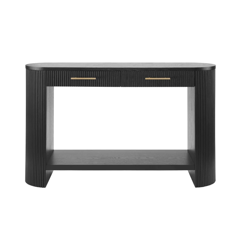 Farmhouse Console Table with Storage and Drawers, Narrow Wood Sofa Table for Living Room, Hallway, 47.5'' L x 14.5'' W x 30'' H, Black