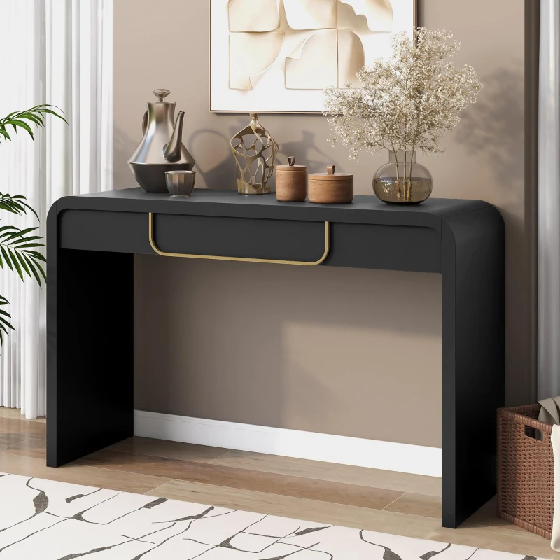Narrow TV Sofa Table with Storage Drawers, Wood Console Table Ideal for Living Room, Entryway, 47.5'' L x 15.5'' W x 30'' H, Black