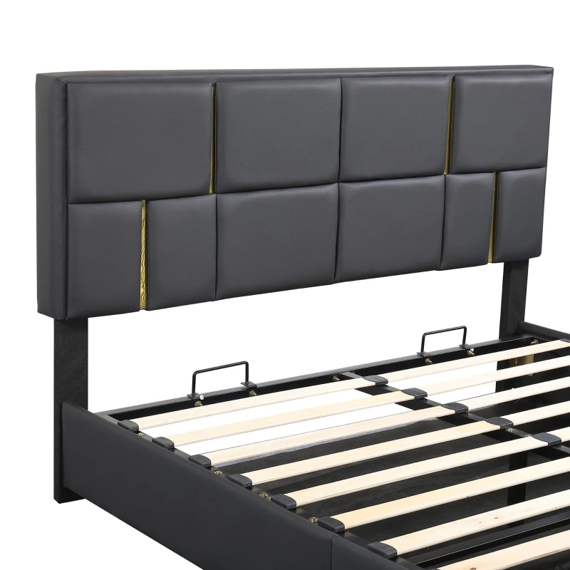 Queen Size Upholstered Platform Bed with Hydraulic Storage, MDF and Plywood Frame, Bed Frame for Living Room, 85" L x 64.5" W x 41" H, Black
