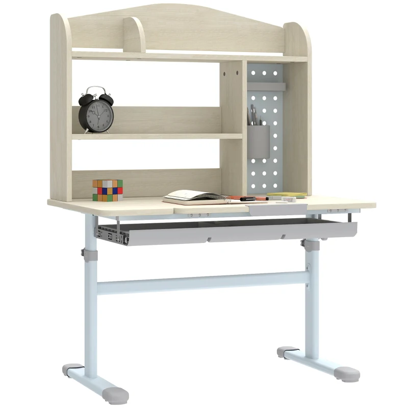 Qaba Kids Desk Height Adjustable with Tilted Desktop, Storage, Drawer, Pegboard, for 3-12 Years