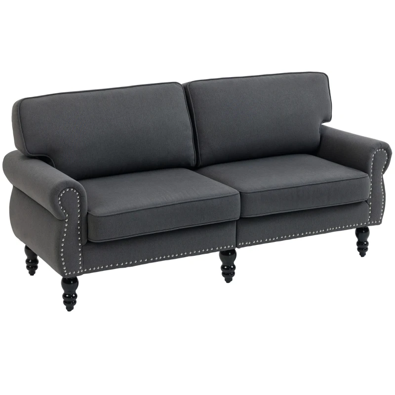 HOMCOM Stylish Midback Double Sofa with Sponge Padding, 2 Seater Sofa Couch, with Rubber Wood Leg, Dark Grey