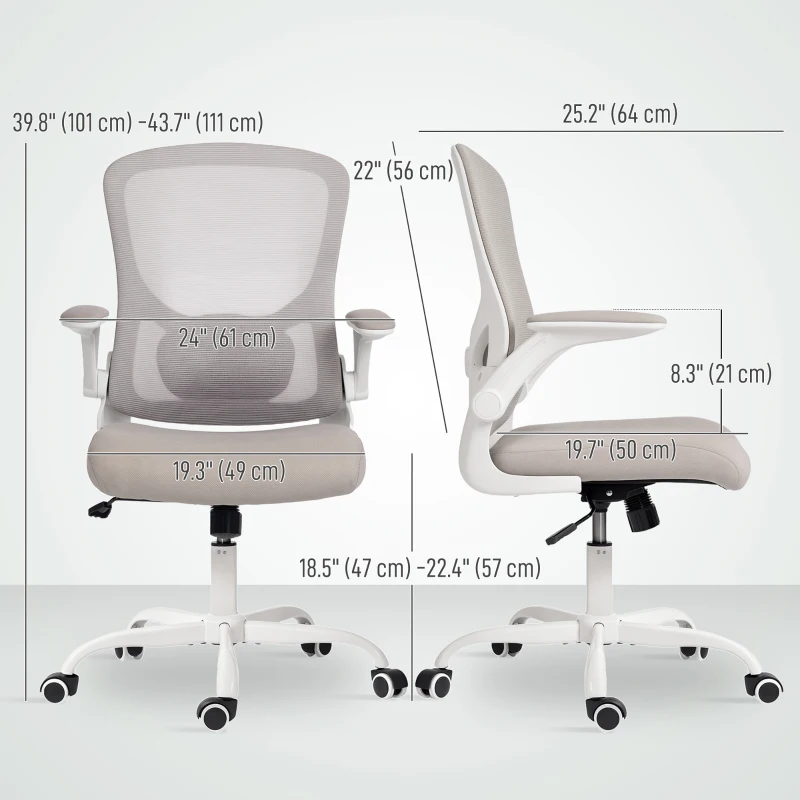HOMCOM Ergonomic Mesh Office Chair with 4D Lumbar Support, Swivel Desk Chair with Flip-up Armrests, Tilt Function, Grey