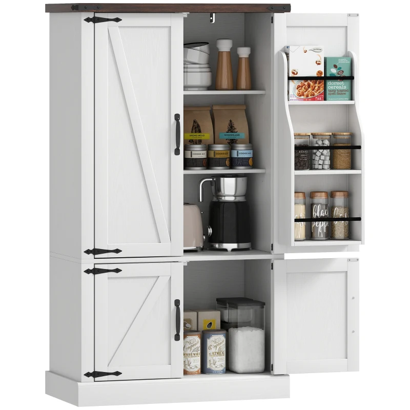 HOMCOM 53.5" Pantry Cabinet, Kitchen Storage Cabinet with Adjustable Shelves, 6 Door Spice Racks for Dining Room, White