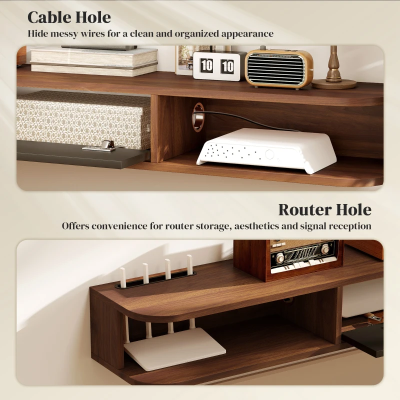HOMCOM 71" Floating TV Stand for TVs up to 75 Inch, Wall Mounted Media Console with Flip Drawer and 2 Open Shelves, Walnut