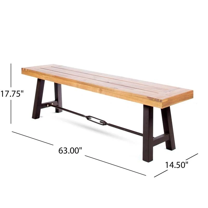 Set of 2 Outdoor Acacia Wood Dining Benches with Weather Resistant, Slat Design, Desk for Living Room, 63" L x14.5" W x 18" H, Teak