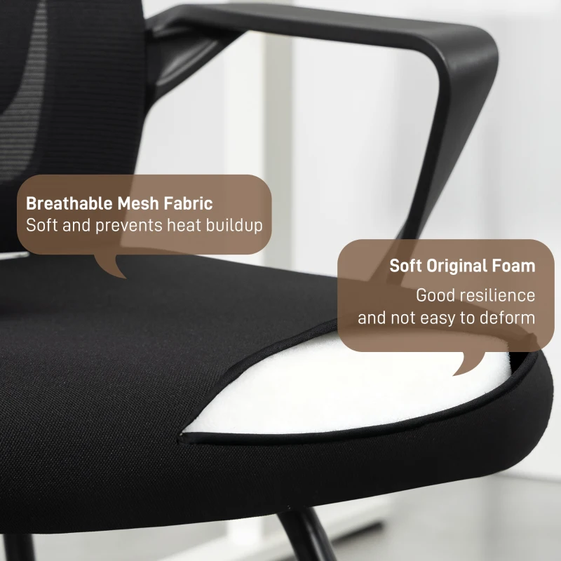 HOMCOM Desk Chair, Desk Chair No Wheels with Mesh Back, Lumbar Support, Metal Base for Reception, Conference