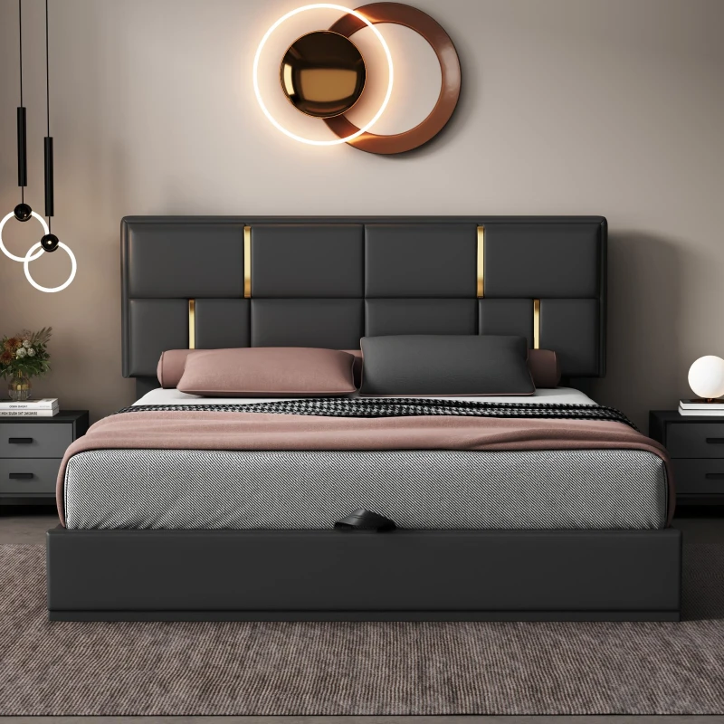 Queen Size Upholstered Platform Bed with Hydraulic Storage, MDF and Plywood Frame, Bed Frame for Living Room, 85" L x 64.5" W x 41" H, Black