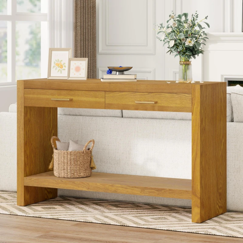 Farmhouse Console Table with Storage Drawers, Wooden Entryway Table Ideal for Living Room, Hallway, 47.5'' L x 15.5'' W x 30'' H, Brown