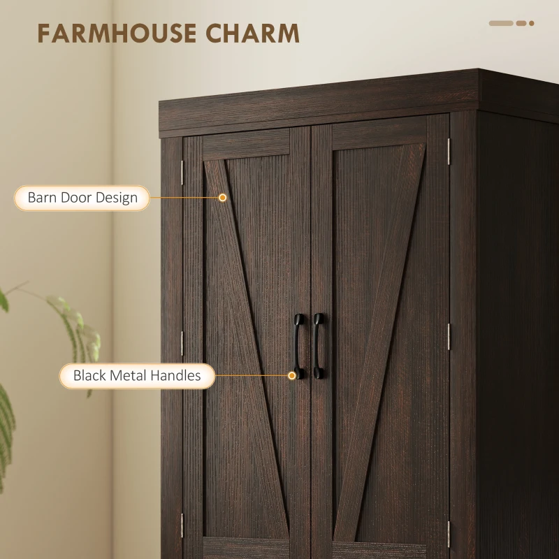 HOMCOM 72" Kitchen Pantry Cabinet, Farmhouse Kitchen Storage Cabinet with 4 Barn Doors, 6 Door Shelves, Drawer, Brown